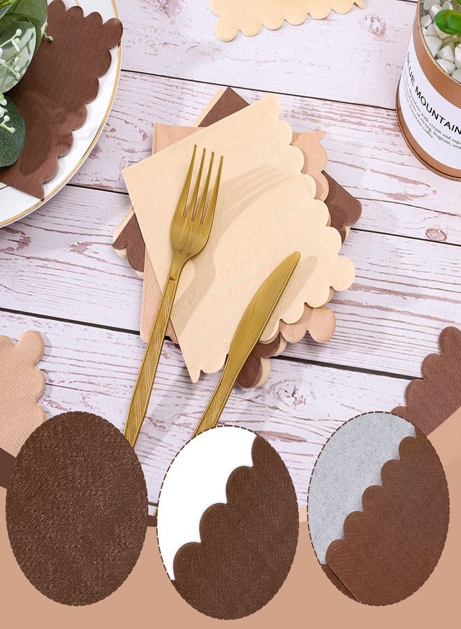 وولاين مجموعة مناديل كوكتيل من والين، 150 منديل، لون بني محايد، بنقشة خشبية، متدرجة اللون، بحواف مزخرفة، للاستخدام مرة واحدة، متوفرة بثلاثة ألوان، مثالية لتزيين طاولات الحفلات، مقاس 5 × 5 بوصة. - Image 3