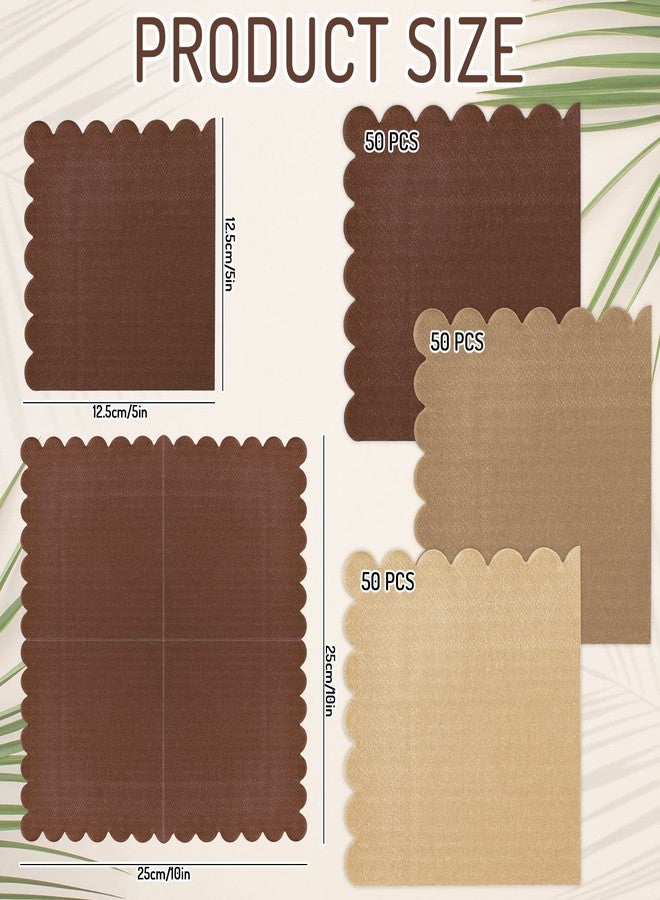 وولاين مجموعة مناديل كوكتيل من والين، 150 منديل، لون بني محايد، بنقشة خشبية، متدرجة اللون، بحواف مزخرفة، للاستخدام مرة واحدة، متوفرة بثلاثة ألوان، مثالية لتزيين طاولات الحفلات، مقاس 5 × 5 بوصة. - Image 2