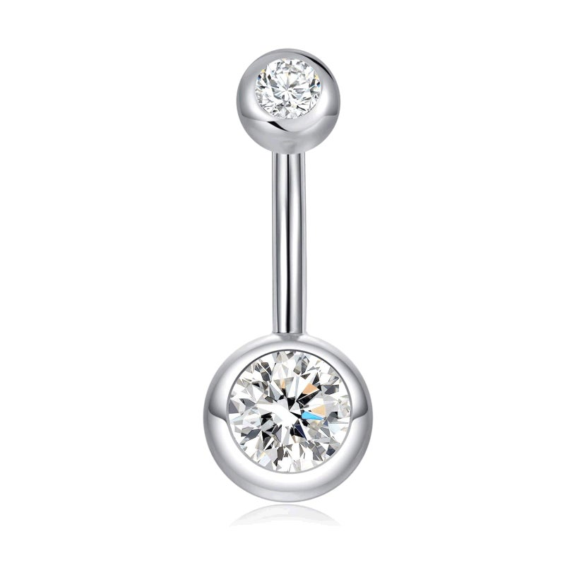 SILBERTALE 925 Sterling Silver Belly Button Rings Cubic Zirconia 10mm Curved Barbell Piercing Navel Rings for Women