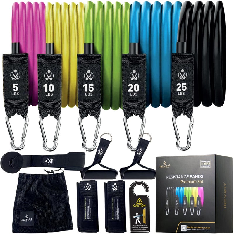 INEVIFIT Resistance Band Set, 150 LBS Stackable Workout Bands for Strength Training, Yoga, Pilates, and Full Body Workout, Includes Door Anchor, Handles, Ankle Straps, Carrying Bag, and Exercise Guide - Image 1