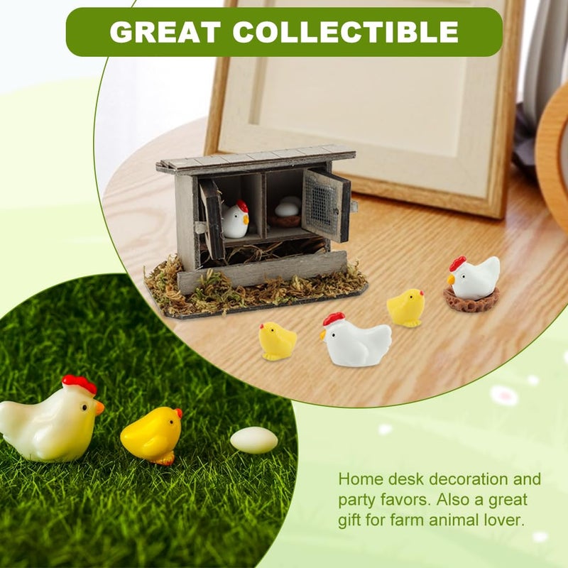 Restynic Miniature Chicken Coop Set - 13-Piece Farm Decor Kit with Hens, Chicks, Eggs & Nests for Fairy Gardens, DIY Mini Landscapes & Party Decor - Image 5