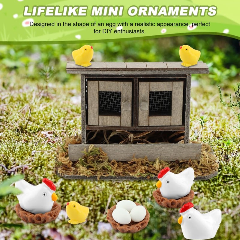 Restynic Miniature Chicken Coop Set - 13-Piece Farm Decor Kit with Hens, Chicks, Eggs & Nests for Fairy Gardens, DIY Mini Landscapes & Party Decor - Image 3