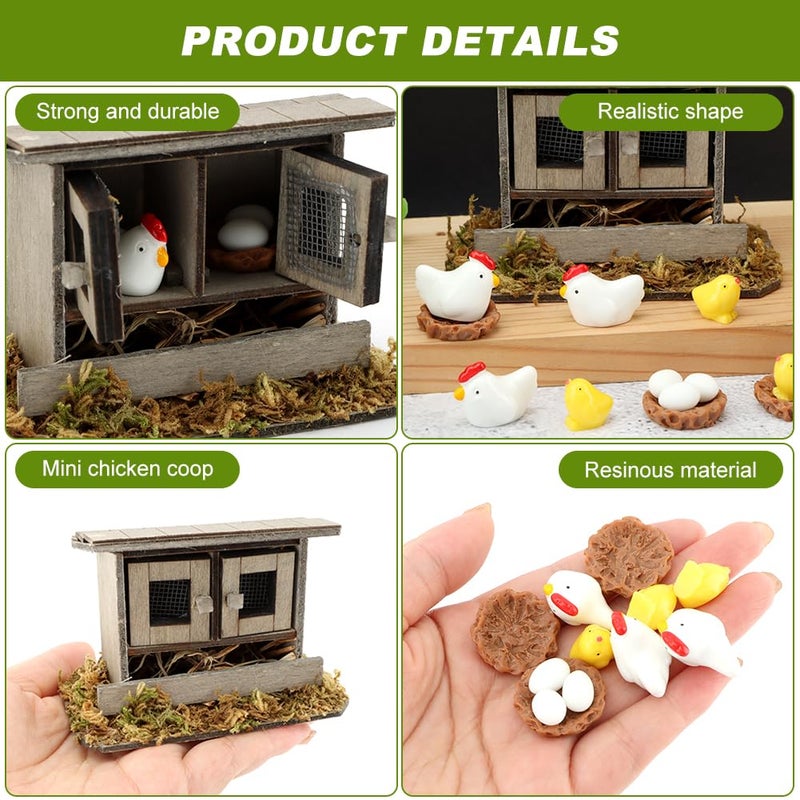 Restynic Miniature Chicken Coop Set - 13-Piece Farm Decor Kit with Hens, Chicks, Eggs & Nests for Fairy Gardens, DIY Mini Landscapes & Party Decor - Image 4