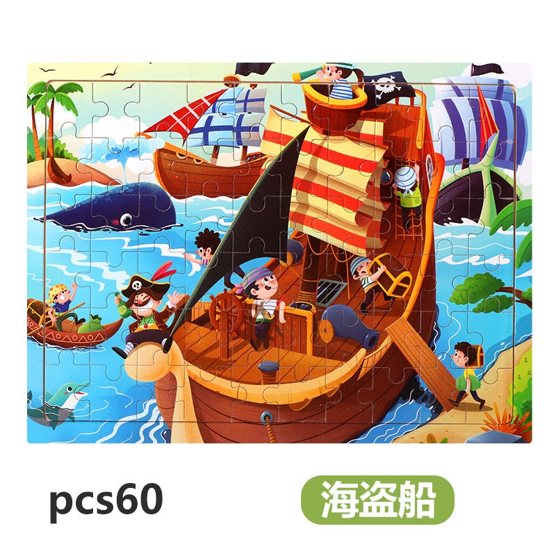 Wooden 60 Piece Puzzle Children'S Animal Cartoon Fairy Tales Plane Puzzle Baby Early Education Educational Building Blocks Toy - Image 1