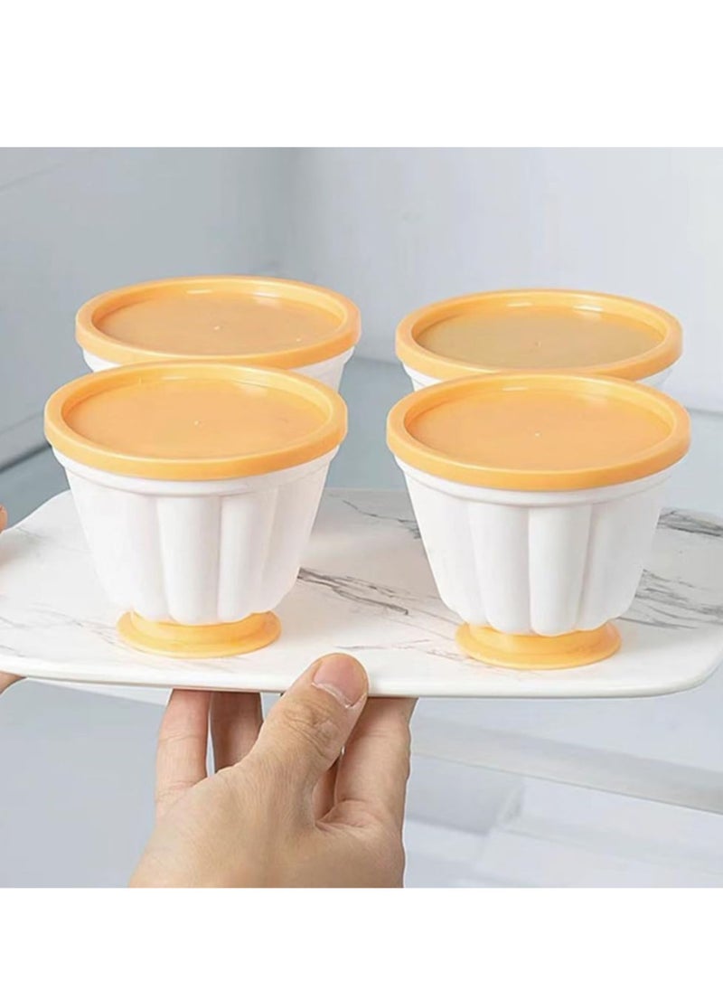 Beauenty - 4 Pieces Pudding Moulds Pudding Cups with Lid and Various Shapes on Top Traditional Jelly Moulds Mini Pudding Basins Baking Cases Yorkshire Pudding Tray DIY Baking Tins Non Stick Cooking Pans - Image 1