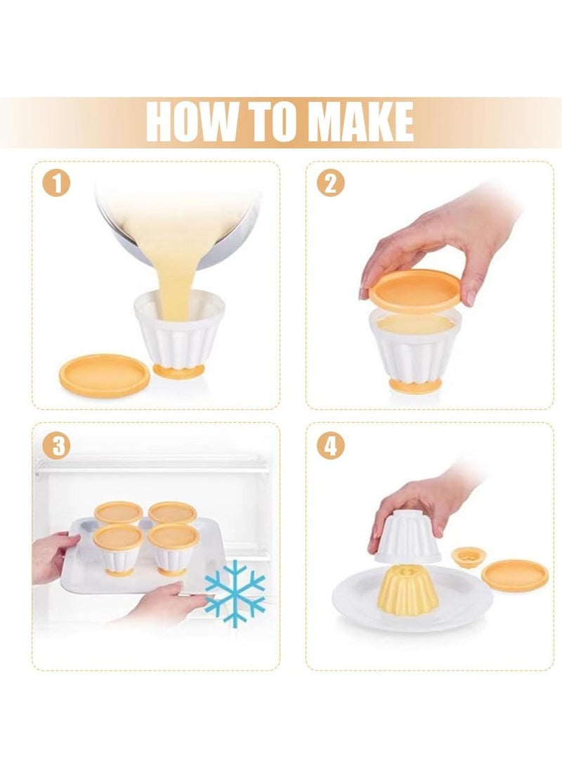 Beauenty - 4 Pieces Pudding Moulds Pudding Cups with Lid and Various Shapes on Top Traditional Jelly Moulds Mini Pudding Basins Baking Cases Yorkshire Pudding Tray DIY Baking Tins Non Stick Cooking Pans - Image 1