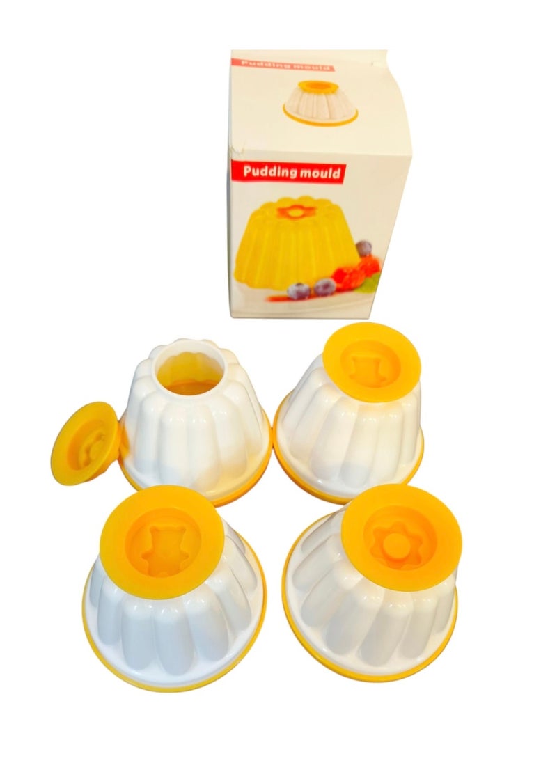 Beauenty - 4 Pieces Pudding Moulds Pudding Cups with Lid and Various Shapes on Top Traditional Jelly Moulds Mini Pudding Basins Baking Cases Yorkshire Pudding Tray DIY Baking Tins Non Stick Cooking Pans - Image 1