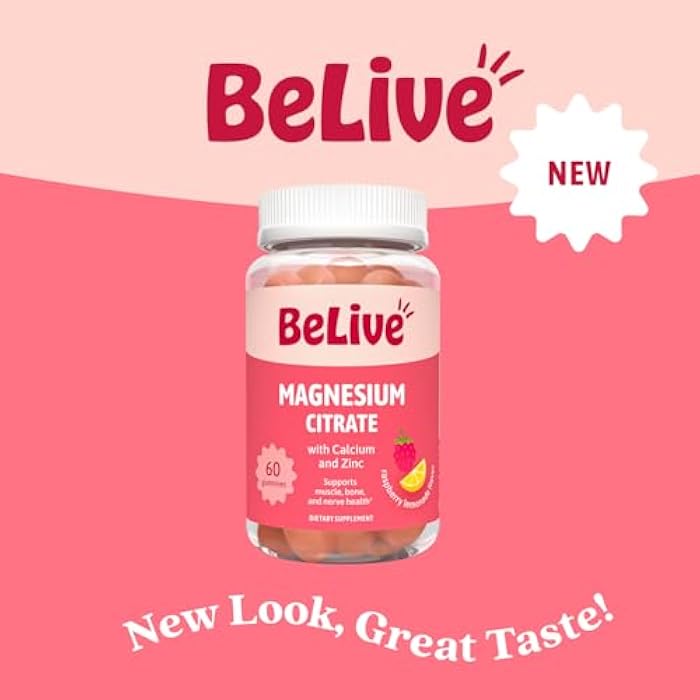BeLive Magnesium Citrate Gummies with Calcium and Zinc for Adults and Kids - High Absorption Magnesium Supplement for Cognitive, Bone, Muscle and Nerve Health - Raspberry Lemonade - 60 Count - Image 3
