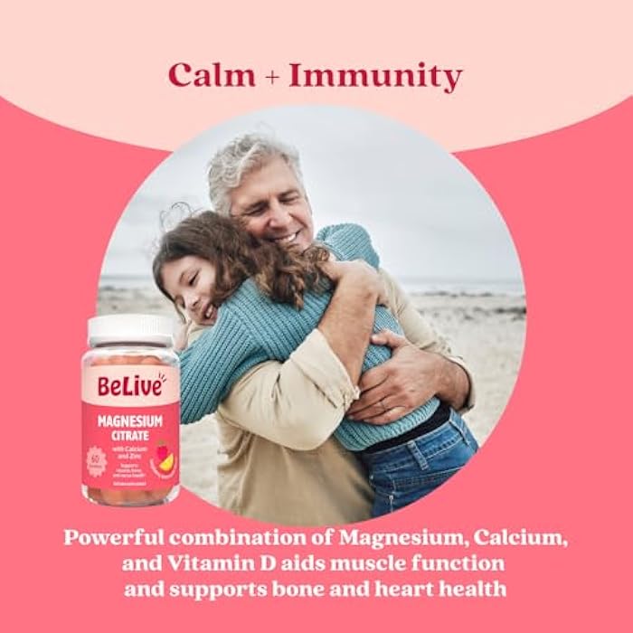 BeLive Magnesium Citrate Gummies with Calcium and Zinc for Adults and Kids - High Absorption Magnesium Supplement for Cognitive, Bone, Muscle and Nerve Health - Raspberry Lemonade - 60 Count - Image 4
