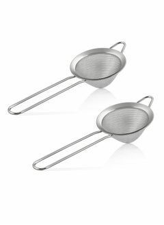 Fine Mesh Strainer 2 Pcs 3.3 Inches Stainless Steel Tea Strainer with Long Handle Small Conical Mesh Strainers Sieve for Cocktail Coffee Food Rust Proof Easy to Clean (Silver)