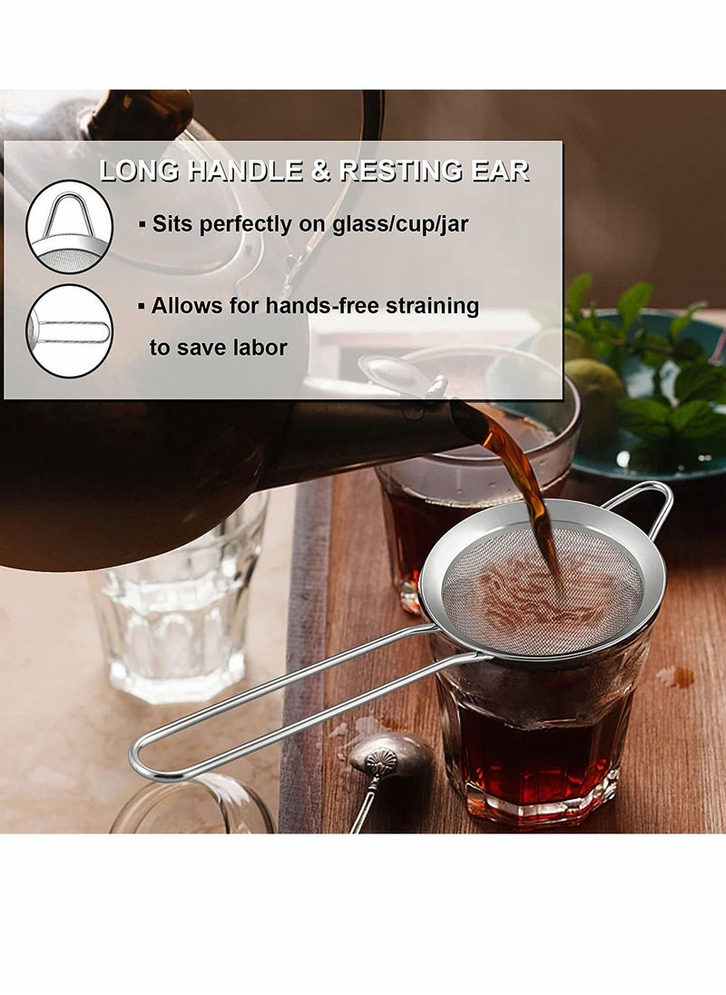 SYOSI - Fine Mesh Strainer 2 Pcs 3.3 Inches Stainless Steel Tea Strainer with Long Handle Small Conical Mesh Strainers Sieve for Cocktail Coffee Food Rust Proof Easy to Clean (Silver) - Image 1