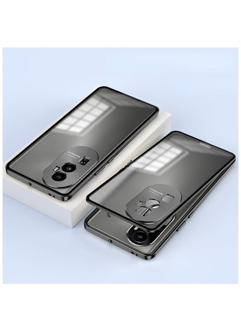 General - Case Compatible with Oppo Reno 10 Pro Plus, Magnetic Metal Frame+Matte Translucent Tempered Glass Back, Non Slip Shockproof Case with Camera Protector - Image 1