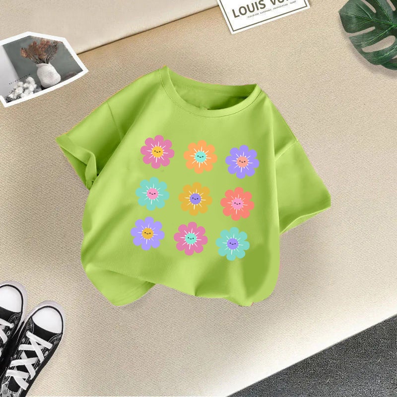 Girls' Short-Sleeved T-Shirt Cotton 2026 New Style Children'S Cartoon Print Half-Sleeve Girls' Korean Style Trendy Children'S Clothing - Image 1