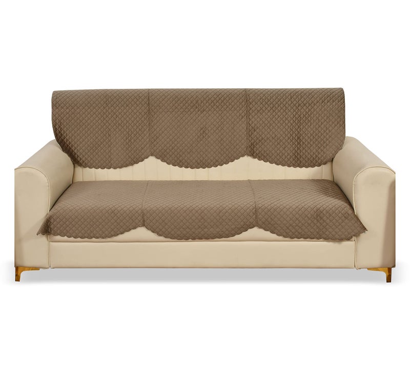 Yellow Weaves Velvet 3 Seater Self Design Quilted Sofa Cover, Seat & Back Cover, Color - Greyish Brown - Image 1