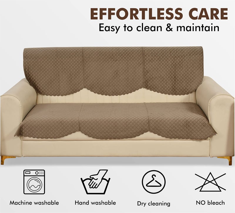 Yellow Weaves Velvet 3 Seater Self Design Quilted Sofa Cover, Seat & Back Cover, Color - Greyish Brown - Image 2