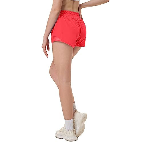 Aurefin High Waisted Athletic Shorts for Women, Womens Plus Size Running Shorts with Liner and Zip Pocket Gym Sports Workout Shorts- 4 inch Pale Raspberry/XS - Image 3