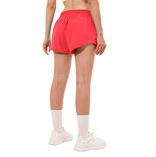 Aurefin High Waisted Athletic Shorts for Women, Womens Plus Size Running Shorts with Liner and Zip Pocket Gym Sports Workout Shorts- 4 inch Pale Raspberry/XS - Image 2
