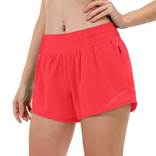 Aurefin High Waisted Athletic Shorts for Women, Womens Plus Size Running Shorts with Liner and Zip Pocket Gym Sports Workout Shorts- 4 inch Pale Raspberry/XS - Image 1
