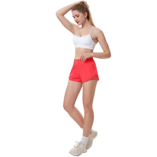 Aurefin High Waisted Athletic Shorts for Women, Womens Plus Size Running Shorts with Liner and Zip Pocket Gym Sports Workout Shorts- 4 inch Pale Raspberry/XS - Image 5