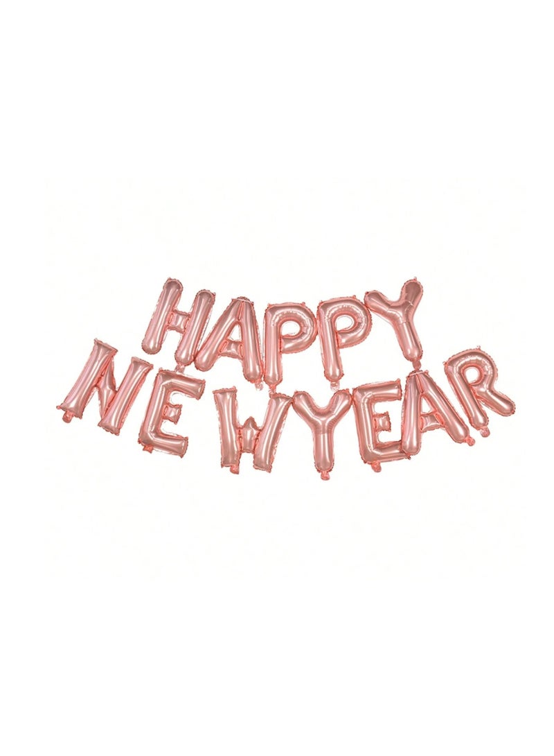 New Year's decorations and New Year's welcome banner, 14 pieces, "Happy New Year", made of large 16-inch pink foil balloons - Image 1