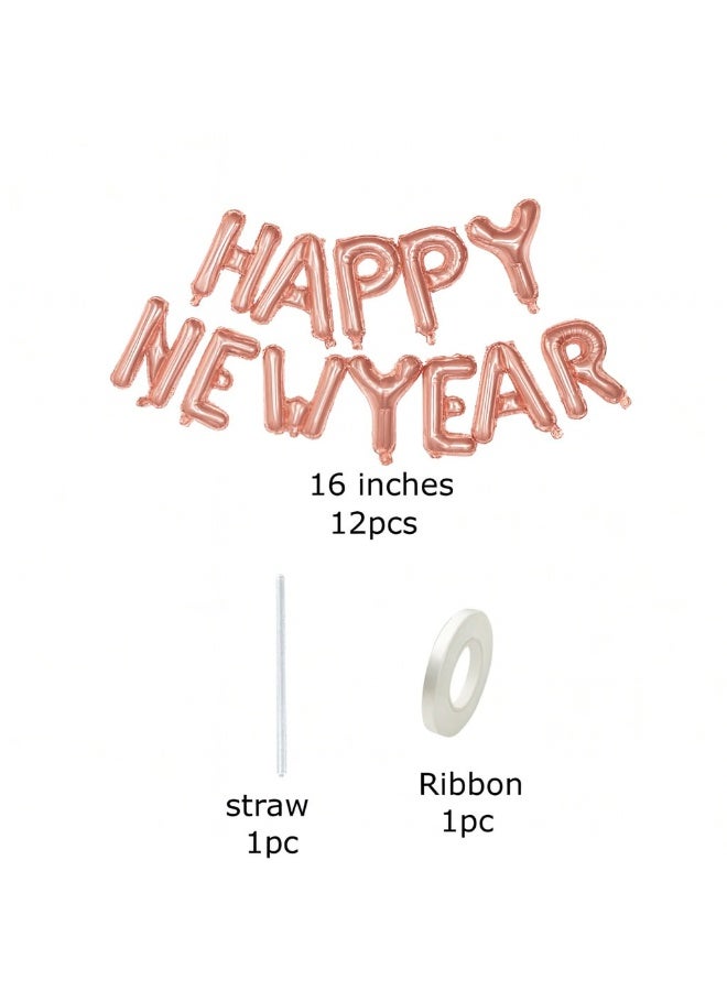 New Year's decorations and New Year's welcome banner, 14 pieces, "Happy New Year", made of large 16-inch pink foil balloons - Image 2