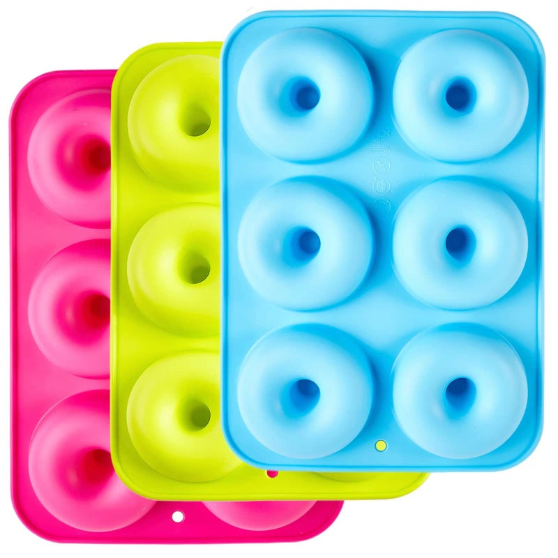 Silicone Donut Moulds3 Pack Silicon Doughnut MouldLarge NonStick 6 Cavity Molds Doughnut Tray Donut PanBagel Baking TinMuffin Cupcake Biscuit Doughnut MakerBakewareBaker ToolBlueRedGreen