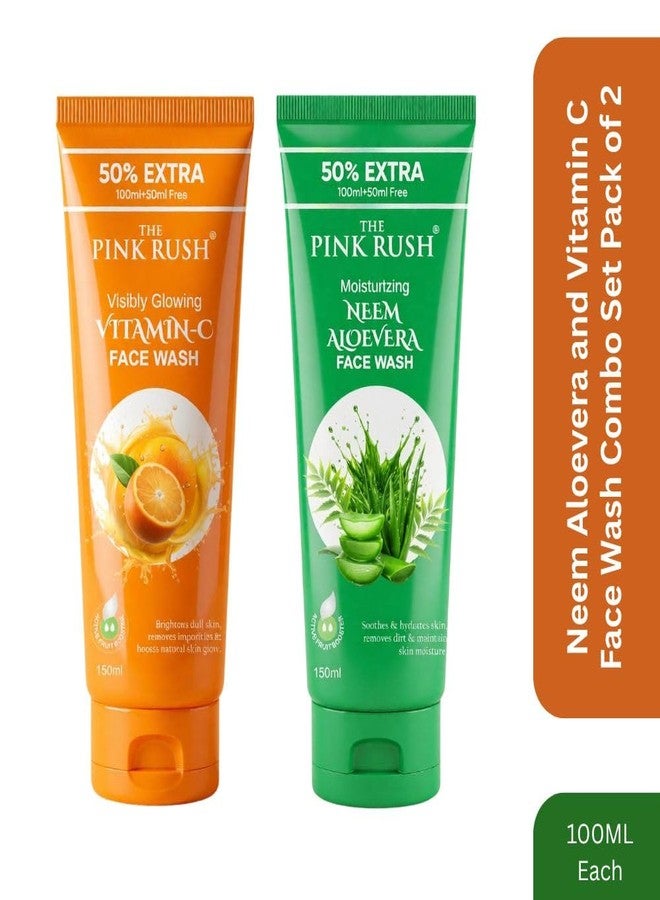 The Pink Rush Neem AloeVera and Vitamin C Face Wash Combo Set Men And Women All skin type 100ml Each Pack of 2 - Image 3