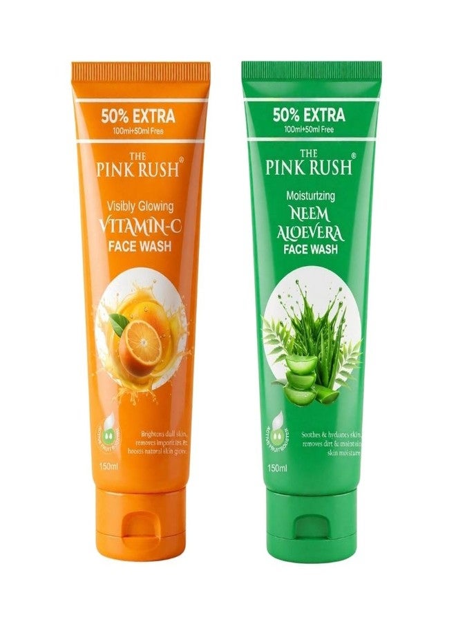 The Pink Rush Neem AloeVera and Vitamin C Face Wash Combo Set Men And Women All skin type 100ml Each Pack of 2 - Image 1