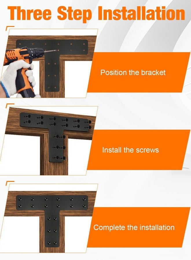 Alffun 4 Pack T Post Timber Frame Brackets, 14"x10" T Flat Mending Plate Fit 4x4,6x6 Lumber, Post to Beam Connector with Black Powder-Coated for Fixing, Repairing, Strengthening - Image 5