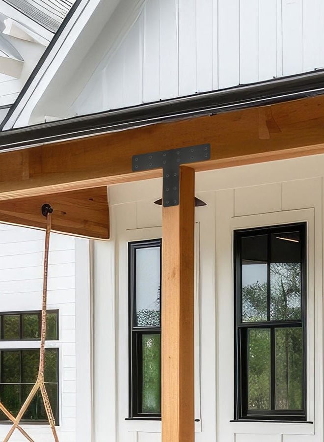 Alffun 4 Pack T Post Timber Frame Brackets, 14"x10" T Flat Mending Plate Fit 4x4,6x6 Lumber, Post to Beam Connector with Black Powder-Coated for Fixing, Repairing, Strengthening - Image 2