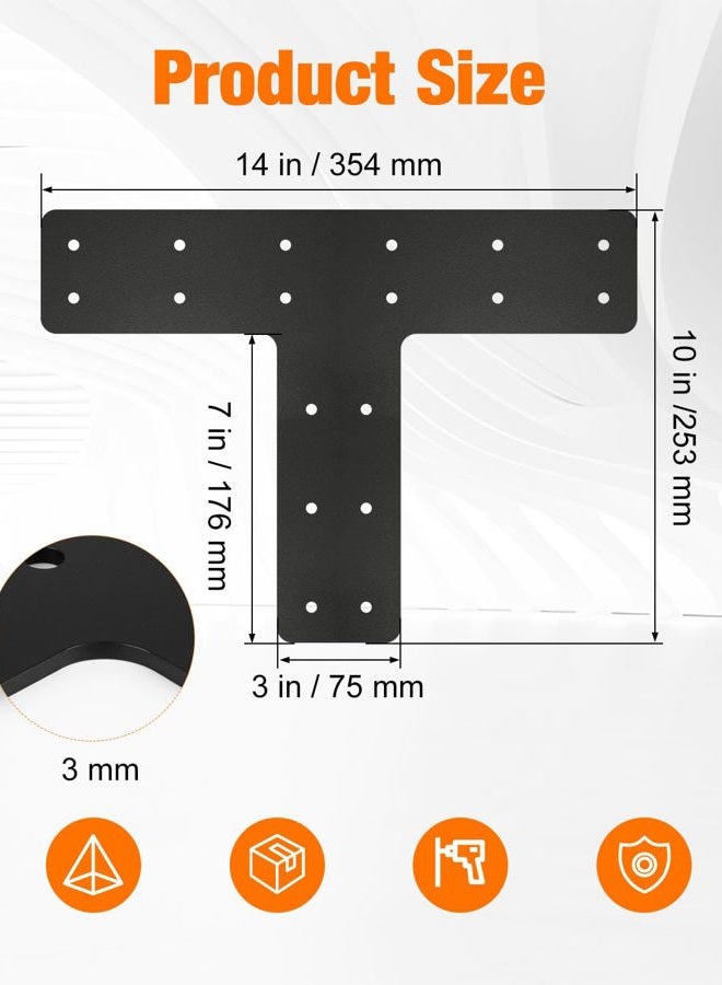 Alffun 4 Pack T Post Timber Frame Brackets, 14"x10" T Flat Mending Plate Fit 4x4,6x6 Lumber, Post to Beam Connector with Black Powder-Coated for Fixing, Repairing, Strengthening - Image 3