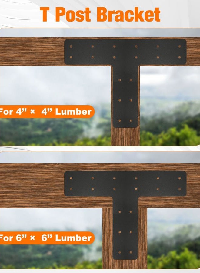 Alffun 4 Pack T Post Timber Frame Brackets, 14"x10" T Flat Mending Plate Fit 4x4,6x6 Lumber, Post to Beam Connector with Black Powder-Coated for Fixing, Repairing, Strengthening - Image 4