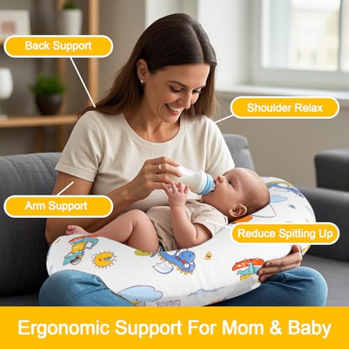 x-vesolje xvesolje Nursing Pillow Breastfeeding Pillow with Removable Cover Ergonomic Breast Feeding Pillow Baby Feeding Support Pillow for Mom Easier Breastfeeding Original SizeDinosaurs - Image 3