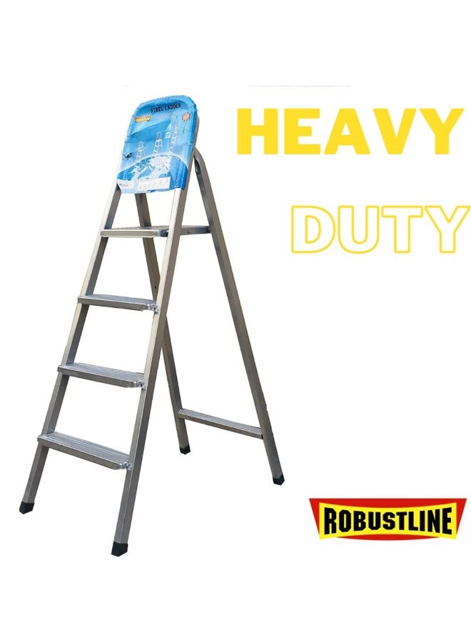 ROBUSTLINE Heavy Duty Steel Ladder Ultra Stable Folding Ladder 4 Step Silver  - Image 3