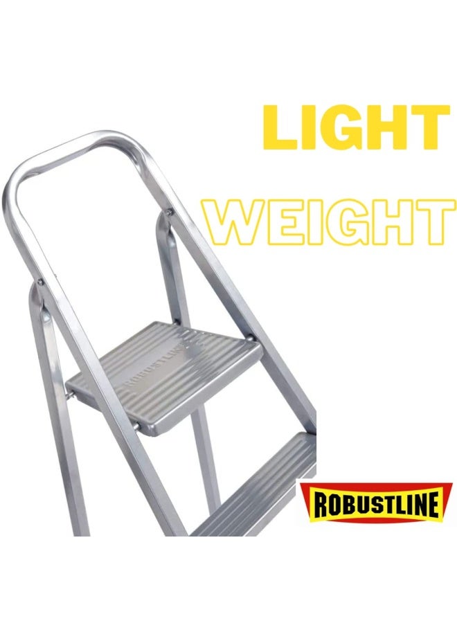ROBUSTLINE Heavy Duty Steel Ladder Ultra Stable Folding Ladder 4 Step Silver  - Image 2