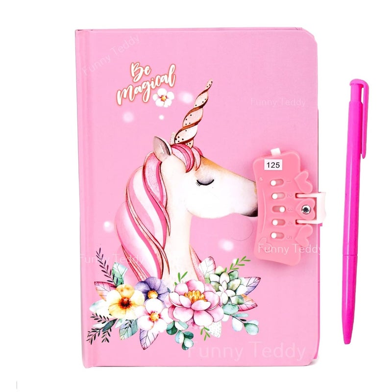 Funny Teddy Unicorn Password Lock Diary with Pen for Girls Kids - Combination Lock Journal Personal - Colorful Pages - Image 1