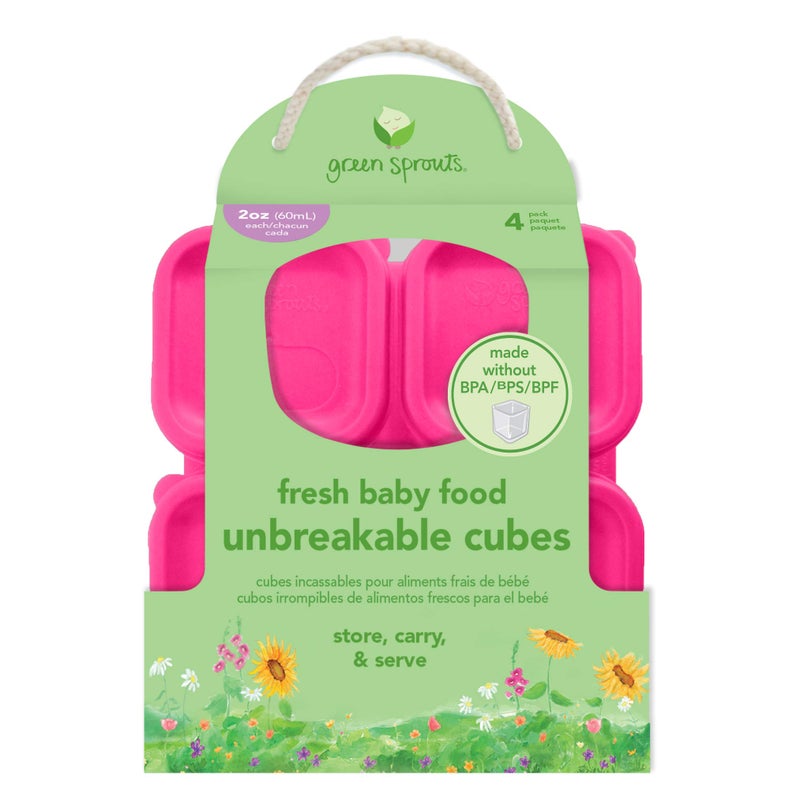 green sprouts Fresh Baby Food Unbreakable Cubes (2oz/4pk) Store, Carry, & Serve Homemade Baby Food Lid Provides Leak-Proof Seal, Made from Safer Plastic, Embossed with Measurements Pink - Image 4