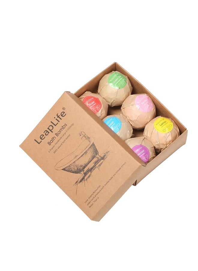 LeapLife LeapLife Bath Bombs Gift Set,Organic Handmade Large Fizzer with 100% Natural Materials for Kids, Women Men, Best Gift for All Festivals including lemon, rose, lavender, vanilla, green tea, ocean(6pcs)  - Image 1