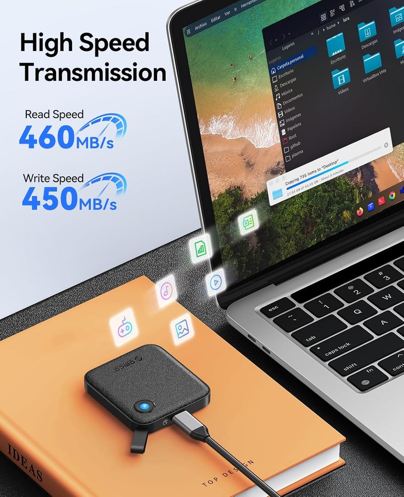 Orico 256GB Portable SSD with 2 in 1 USB-C Cable, External Solid State Drive, Up to 460MB/s, Status Indicator, Reliable Storage for USB-C Smartphone, Tablet and Computer - B5PLUS - Image 3