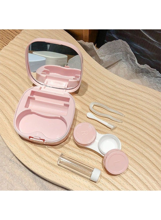2 Pieces of Contact Lens Case Flip Cap with Mirror, Leak Proof Contact Lens Case Holder, Cute Contact Llens Kit with Tweezers Removal Tool Solution Bottle, Suitable for Travel and Home Use, 2 Colors - Image 2