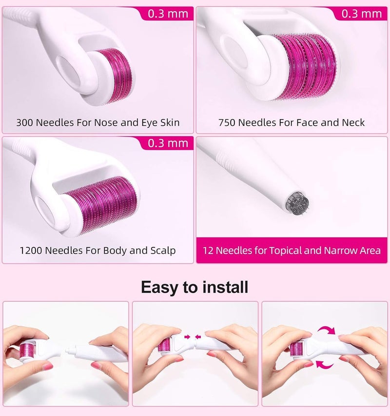 Skyzone 5 in 1 Derma Roller Microneedling Kit for Face and Body Micro Needle Microdermabrasion Roller Reduce wrinkles scars stretch marks 3 Replaceable Heads 5 in 1 Drem Roller - Image 2