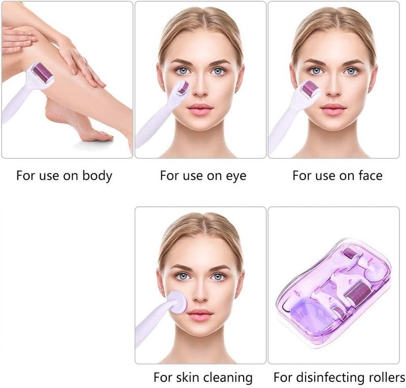 Skyzone 5 in 1 Derma Roller Microneedling Kit for Face and Body Micro Needle Microdermabrasion Roller Reduce wrinkles scars stretch marks 3 Replaceable Heads 5 in 1 Drem Roller - Image 3