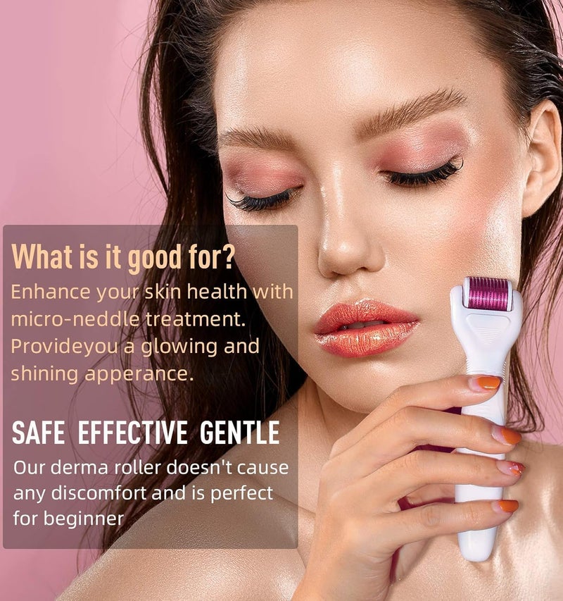 Skyzone 5 in 1 Derma Roller Microneedling Kit for Face and Body Micro Needle Microdermabrasion Roller Reduce wrinkles scars stretch marks 3 Replaceable Heads 5 in 1 Drem Roller - Image 4