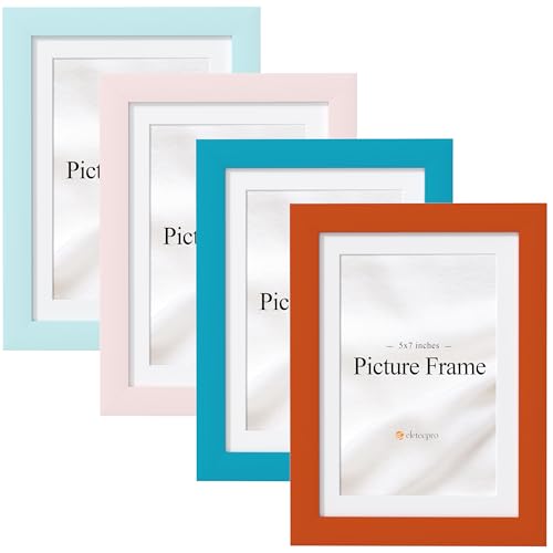 eletecpro 5x7 Picture Frames 4 Pack, Colorful Photo Frames Matted to 4x6 Photos or 5x7 No Mat, Cute Picture Frames Made of Engineered Wood and Acrylic for Home (Orange, Royal Blue, Pink, Sky Blue) - Image 1