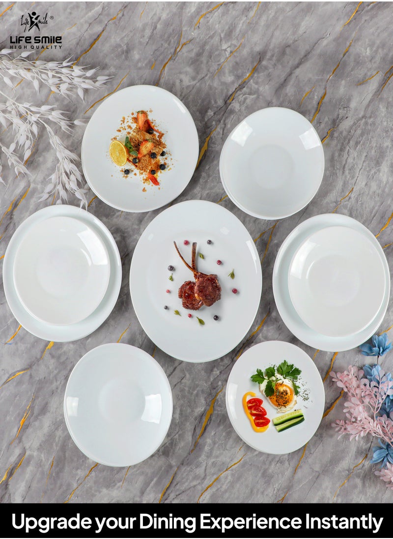 Life Smile 20-Pieces Dinner Set -  Opal Dishes Set Service for 6, Plates and Bowl Set Plain White Oval Plates and Bowls Set, Dishwasher Safe, Chip and Crack Resistant White  - Image 3