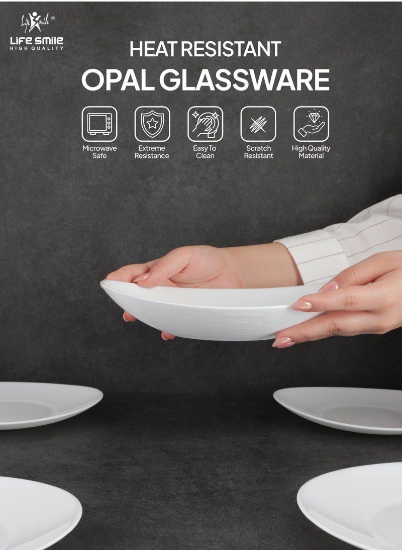 Life Smile 20-Pieces Dinner Set -  Opal Dishes Set Service for 6, Plates and Bowl Set Plain White Oval Plates and Bowls Set, Dishwasher Safe, Chip and Crack Resistant White  - Image 2