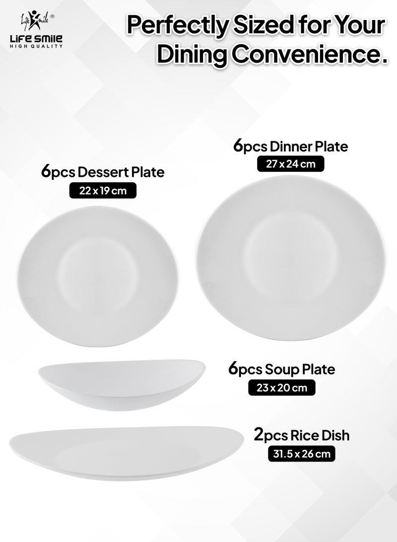 20-Pieces Dinner Set -  Opal Dishes Set Service for 6, Plates and Bowl Set Plain White Oval Plates and Bowls Set, Dishwasher Safe, Chip and Crack Resistant White