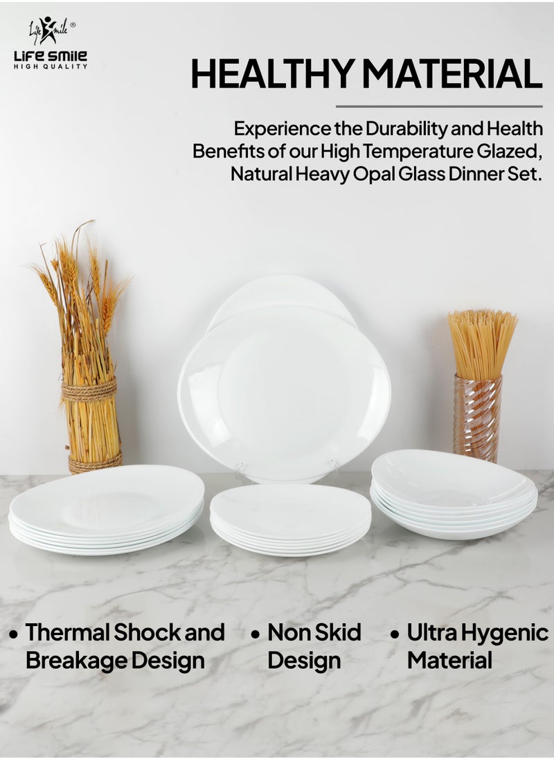 Life Smile 20-Pieces Dinner Set -  Opal Dishes Set Service for 6, Plates and Bowl Set Plain White Oval Plates and Bowls Set, Dishwasher Safe, Chip and Crack Resistant White  - Image 5