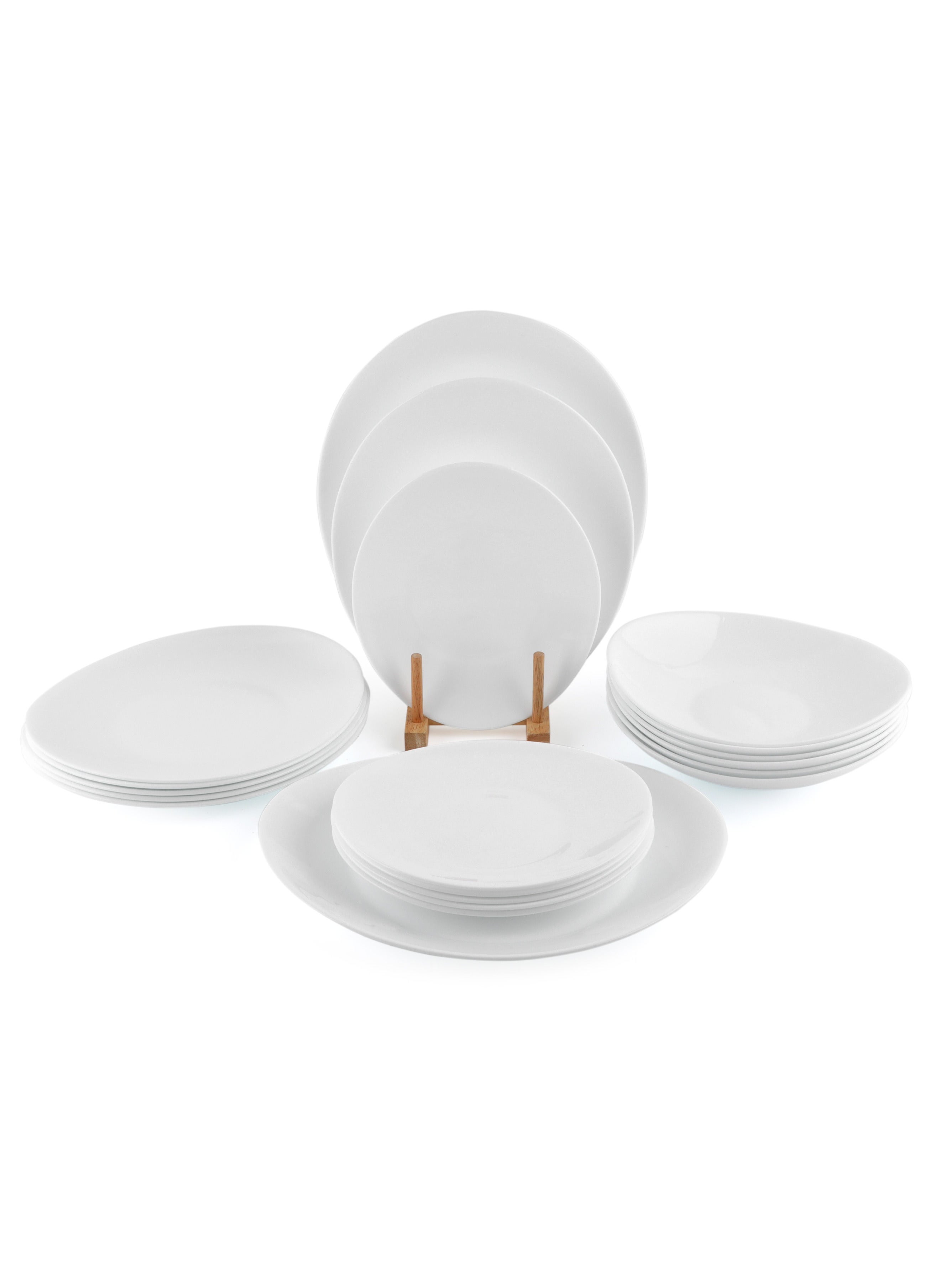 Life Smile 20-Pieces Dinner Set -  Opal Dishes Set Service for 6, Plates and Bowl Set Plain White Oval Plates and Bowls Set, Dishwasher Safe, Chip and Crack Resistant White 