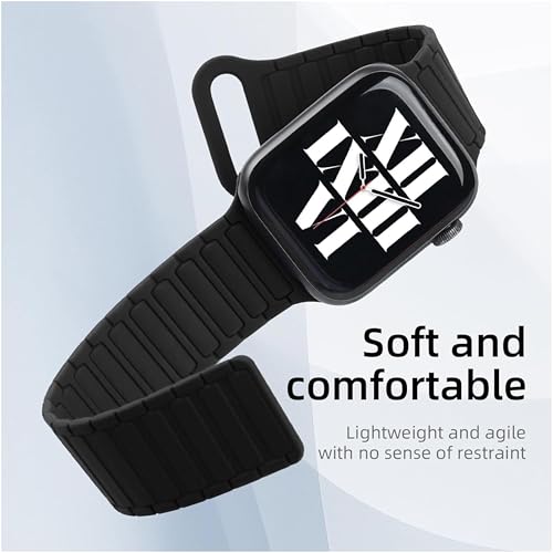 GUOi® Magnetic Silicone Watchband Compatible with Apple Watch Ultra 2＆Ultra 49mm 45mm 44mm 42mm 46mm-Men&Women Strap for iWatch Se10/9/8/7/6/5/4/3/2/1 SE 46/44/45/49/42mm(Series 3/2/1)-Black/Black - Image 2